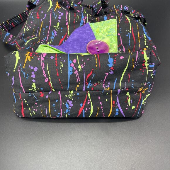 Hand Crafted Bucket Tote Bag Black w/Neon Paint Splatter Soft Fabric Artsy Boho - Picture 9 of 9